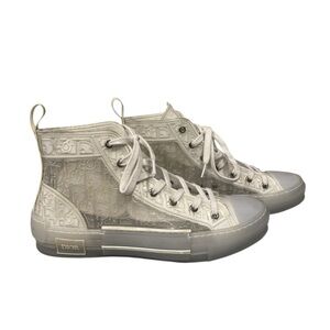 Dior B23 Mens High Top Clear White Ice Blue Oblique Sneakers